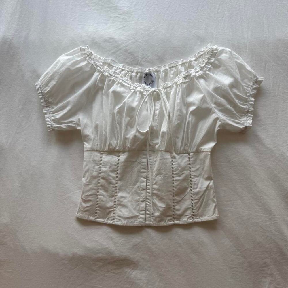With jean white babydoll cotton blouse